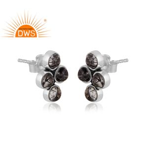 Pendientes de Plata de Ley 925 Oxidada Hechos a Mano y Personalizados con Piedra Preciosa de Rutilo Negro Natural, Fabricante de Joyería - Product Image 3
