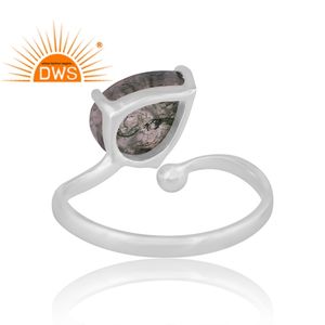 Anillo apilable de diseño de pera de ágata de musgo Natural de plata de ley fina para mujer, joyería para mujer, regalo para ella - Product Image 4