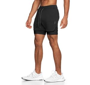 Pantalones cortos para correr 2 en 1 informales ecológicos para hombre, bolsillos con doble cremallera, pantalones cortos atléticos de entrenamiento sólidos para entrenamiento, estilo playero, OEM - Product Image 5