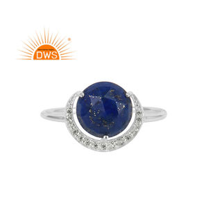 Zircon Set Lapis Lazuli Gemstone Ring Handmade Sterling Silver Designer Ring Wholesale Silver Jewelry Supplier - Product Image 1
