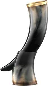 แก้วเขาสัตว์ขัดเงาทำมือ พร้อมขอบทองเหลือง งานฝีมือช่างฝีมือ วัฒนธรรมไวกิ้ง สำหรับดื่มเครื่องดื่ม งานฝีมือธรรมชาติ คุณภาพพรีเมียม - Product Image 2