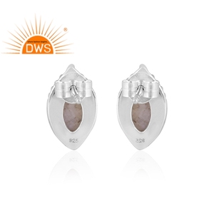 Pendiente de tuerca con diseño Floral de Gema Rosa Natural, joyería de plata de ley 925 oxidada antigua al por mayor, proveedor - Product Image 3