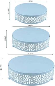 Juego de soportes de pastel azul de 3 piezas personalizados, soporte de exhibición de cupcakes de Metal redondo, plato de servicio para celebración de cumpleaños - Product Image 6