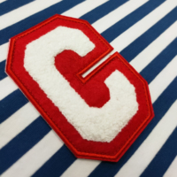 Camiseta BB Personalizada con Parche de Chenilla con la Letra G, Rayas Rojas y Blancas, Camiseta Casual para Hombre, Bordada, Manga Larga, 100% Algodón