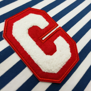 Custom Chenille Patch Letter G Red <b>White</b> Stripe <b>Tshirt</b> Men's Casual Embroidered Long Sleeve 100% Cotton - Product Image 1