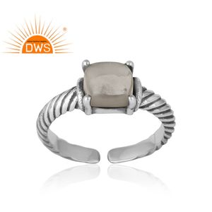 Prong Set Crystal Quartz Ring Handmade Vintage Style Sterling Silver Adjustable Band Ring Jewelry Manufacturer - Product Image 2