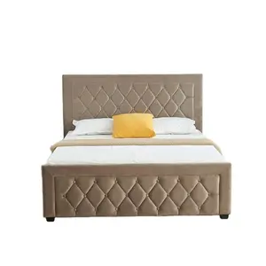 Fabric Wooden Bed Frame Queen Storage Bedroom Furniture Tufted Buttons Headboard Bed Sets for Sale