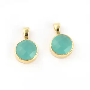 Custom made 8mm round faceted aqua chalcedony single loop pendant gold/silver plated good price tiny pendant connectors charms