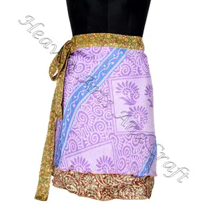 New Magic Wrapron Mini Skirt/Dress With Different Ways To Wear Silk Sari Vintage Mini Skirt High Quality Free Shipping