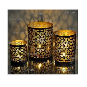 Juego de soporte votivo de hierro dorado y negro de tres tamaños diferentes portavelas votivo para decoración de boda - Product Image 1