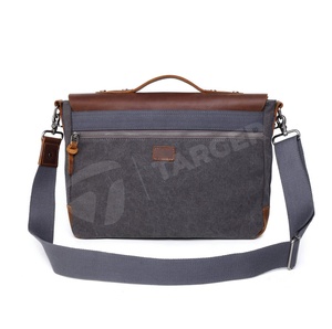 Vintage En Cuir Véritable Sac Cartable Hommes D'affaires Bandoulière Sac de Messager de Toile Occasionnels Adolescents Sac À Bandoulière - Product Image 3