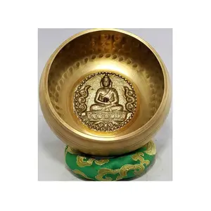 Kaliteli bronz Tibattan şarkı söyleyen kase içinde kabartmalı Lord buda Yoga meditasyon gevşeme ve şifa