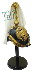 Casco de cuero alemán Pickelhaube medieval W penacho blanco con soporte de madera - Product Image 4