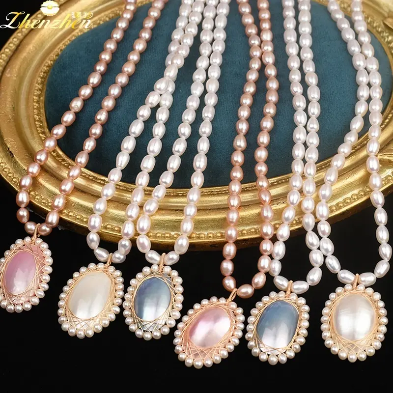 Colgante de perlas Mabe 2024, collar de perlas de agua dulce, joyería de lujo, cuentas de decoración rosa natural para mujer, clásico para mujer