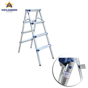 Double Sided 5 <b>Step</b> Aluminum Folding Ladders 150kg Load Capacity Lightweight Modern White-Blue Color Industrial Household Use - Product Image 3