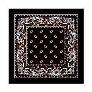 Bandana traditionnel noir, rouge et blanc à motif Paisley en coton popeline respirant, toutes saisons, style ethnique pour adulte - Product Image 1