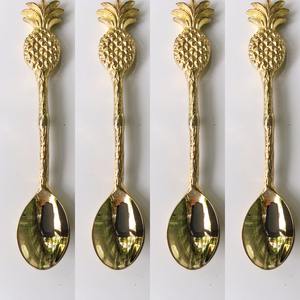Style Cuillère En Laiton Cadeau De Fête Or Laiton En Acier Inoxydable Couverts Couverts Cuillère Fourchettes Ensemble avec Laiton Feuille Poignée Conception - Product Image 2