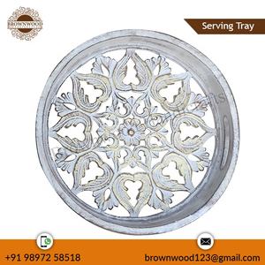 Élégant plateau de service en bois sculpté à la main pour le café, les fruits et l'eau. - Product Image 5