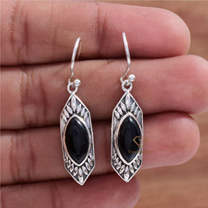 925 boucles d'oreilles en argent Sterling Boho haute qualité naturel noir Onyx pierre précieuse goutte balancent Marquise forme bijoux pour cadeau à la mode - Product Image 2