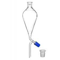Entonnoirs de séparation en verre borosilicaté transparent AARK Lab Boro 3.3 en forme de poire avec robinet de débit Rota Flow, graduation imprimée blanche, logo personnalisé pour laboratoire