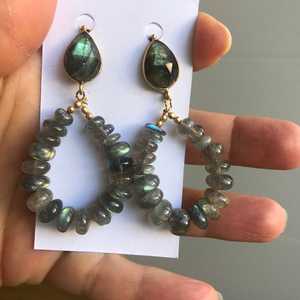 92.5 Sterling Silver Gold Polish Natural Labradorite Blue Fire Gemstone Belles boucles d'oreilles de qualité supérieure faites à la main - Product Image 1