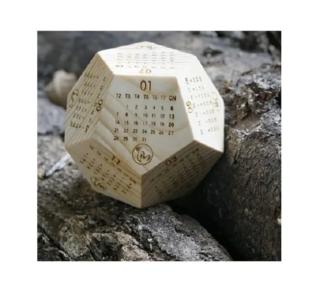 HEXAGON CALENDAR MADE FROM WOODEN WITH 12 FACES FULL 12 MONTHS FOR DESKTOP (PITA +84 7979 87481) 99 Gold Data