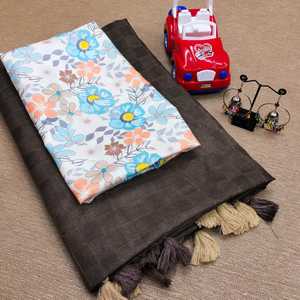 ผ้าไหมสาลี่ปอกระเจาหนา,เสื้อส่าหรีพร้อมผ้าฝ้ายทอและวิจิตราผ้าไหมแท้พิมพ์ลายดิจิตอลพร้อมเครื่องประดับฟรี - Product Image 3