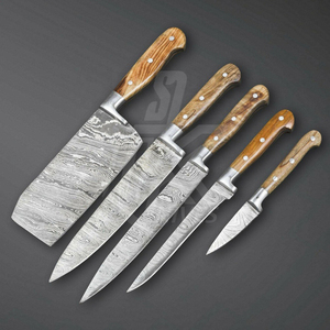 5pcs <b>Kitchen</b> Chef <b>Knives</b> Set 6.5 Inch Japanese 7CR17 440C High Carbon Stainless Steel Damascus Laser Pattern Camping <b>Knife</b> - Product Image 3