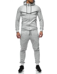 Costume de Sport pour hommes, vêtement de haute qualité, pantalon de jogging, sweat à capuche à fermeture éclair, polaire, Slim, adapté, survêtement personnalisé, 2020 - Product Image 4