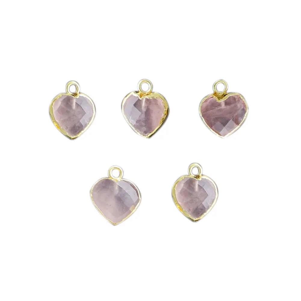 Rose Quartz Gemstone Gold Electroplated Heart Shape Pendant Jewelry GH-13