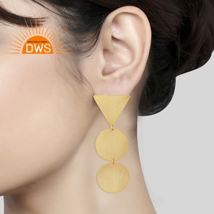 Boucles d'oreilles pendantes en argent massif 925 plaqué or 18 carats de créateur géométrique Collection classique du fabricant de bijoux - Product Image 4
