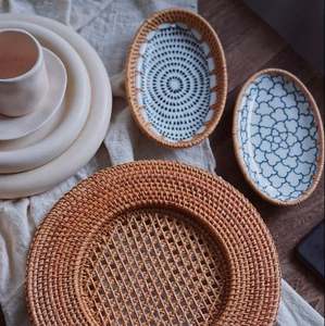 Bandeja de servicio de ratán con diseño esmaltado, forma ovalada, venta al por mayor, bandeja de servicio de comida tejida de buena calidad para suministros de mesa - Product Image 2