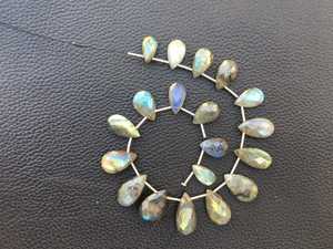 19 pièces de pierres précieuses en Labradorite naturelle à facettes en forme de poire, perles de Briolette bleu Flashy pour la fabrication de bijoux en gros - Product Image 4