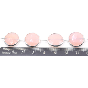 Rose Quartz 15 To 17 MM Round Shape <b>Silver</b> Bezel <b>Silver</b> Plated Top Straight Drilled 10 <b>Beads</b> Strand - Product Image 3