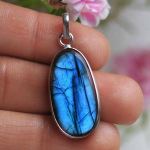 Labradorita piedra preciosa 925 plata esterlina bisel colgante collar personalizable cristal Natural Cruz bandejas colgantes encantos - Product Image 6