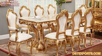 Ensemble de salle à manger en teck antique au design luxueux, style français, table à manger blanche et dorée, chaises à dossier haut, nouvelle arrivée