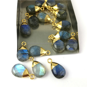 Labradorite poire goutte plaqué or alliage de cuivre pendentif pierre précieuse poire coupe breloques Flashy unisexe bijoux d'Inde - Product Image 4