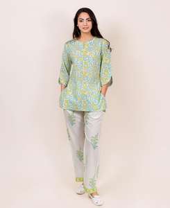 New Made in India Summer Women Flower Top Printed Satin Round Neck 3\4 Sleeve Too <b>Pocket</b> for Sweet Woman Night <b>Dress</b> - Product Image 2