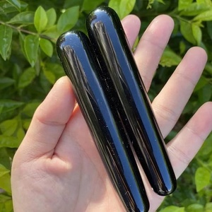 Wholesale natural gemstone <b>Crystal</b> black Obsidian <b>wand</b> both side rounded healing <b>crystal</b> Black obsidian <b>wand</b> stone - Product Image 4