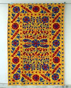 Uzbek — décoration de lit simple brodée, noir et jaune, suzuki bohémien, décoration de fête, suspension murale, tapisserie décorative, pour canapé de plage - Product Image 3