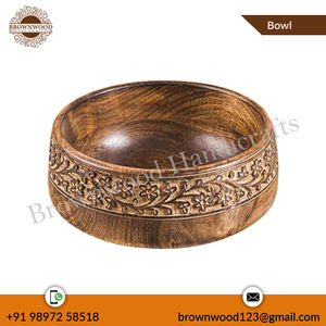 Bol en bois sculpté à la main, 8X8X3 pouces, fournisseur indien - Product Image 2
