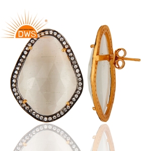 น่ารักมูนสโตนแฟนซีรูปร่างสตั๊ดต่างหูผู้ค้าส่ง18พันชุบทองผู้หญิงผู้ผลิตต่างหู925เครื่องประดับเงิน - Product Image 3