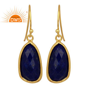 Natural Lapis Lazuli Gemstone Earring Dangle Jewelry Supplier Design Gold Plated Silver Earring Jewelry Wholesaler - Product Image 1