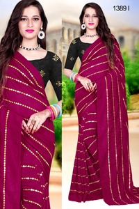 Dernier Designer Festival Porter Fleur Numérique Imprimé Travail Coton Soie Saree avec Chemisier Non Cousu Couleur Dorée Femmes Porter Alphanumero - Product Image 2