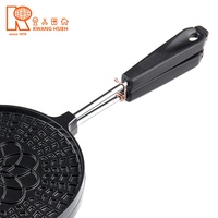 Poêle à gaufres en aluminium moulé Kwang Hsieh, sans PFOA, revêtement antiadhésif PTFE noir, motif floral, résistante à la chaleur jusqu'à 260°C, pour le petit-déjeuner