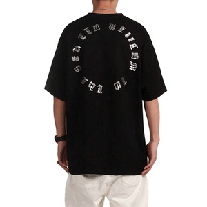Wholesale Eco-Friendly Breathable Heavyweight 100% Cotton Men's T-Shirt Custom Black Oversized <b>Drop</b> Shoulder Rhinestone Design - Product Image 3