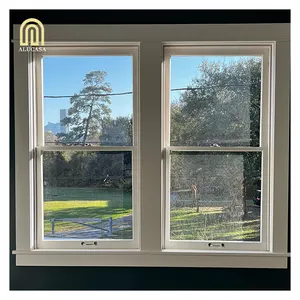 Fenêtres à guillotine double coulissantes verticales en aluminium à rupture thermique dans la conception de gril de fenêtre de maison en américain