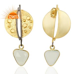 Pendientes de Moda de Latón Chapado en Oro de 14k, Pendientes Largos con Calcedonia Aqua, Proveedor de Joyería, Colección Clásica - Product Image 4