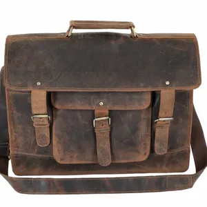 Buff Leather Bag for Men - Genuine Leather Briefcase /Satchel to carry Important Documents Long Lasting Durable Shoulder Bag