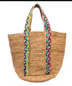 黄麻印度传统Jaipuri时尚手包钩针黄麻包大沙滩包生态购物手